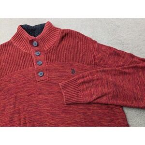 U.S. Polo Assn. Mens XL‎ Red Knit Button Mock Neck Pullover Sweater 4 Button